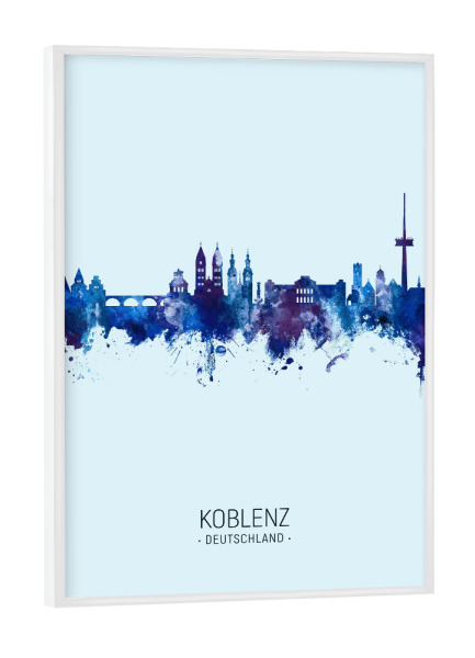 Poster mit weißem Rahmen "Koblenz Germany Skyline Dark Blue" artboxONE - Städte