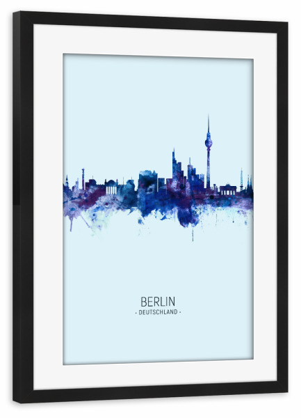 Poster mit Rahmen schwarz "Berlin Germany Skyline Dark Blue" artboxONE - Städte,Städte / Berlin