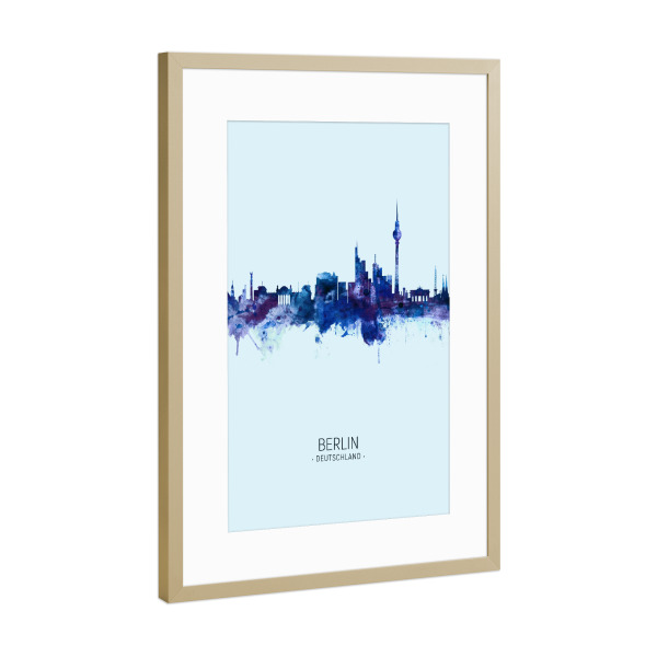Poster mit Rahmen Gold "Berlin Germany Skyline Dark Blue" artboxONE - Städte,Städte / Berlin