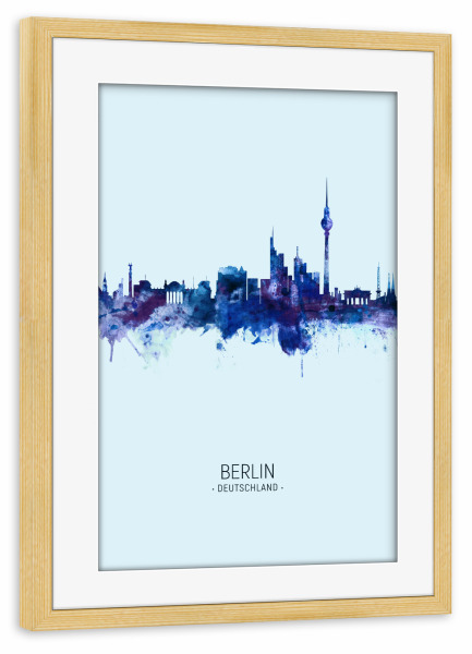 Poster mit Rahmen kiefer "Berlin Germany Skyline Dark Blue" artboxONE - Städte,Städte / Berlin