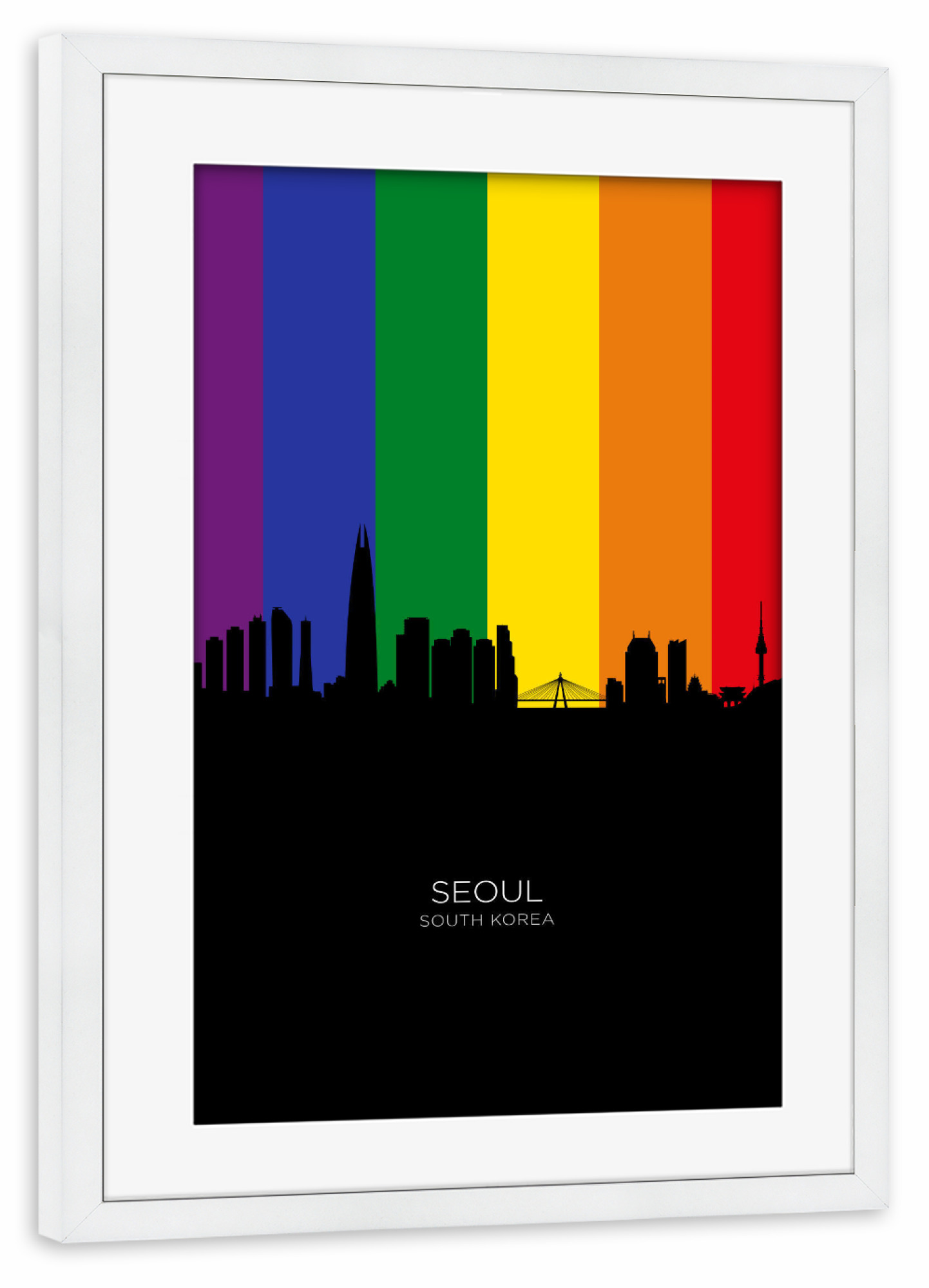 Poster mit Rahmen weiß "Seoul Skyline South Korea Pride" artboxONE - Städte