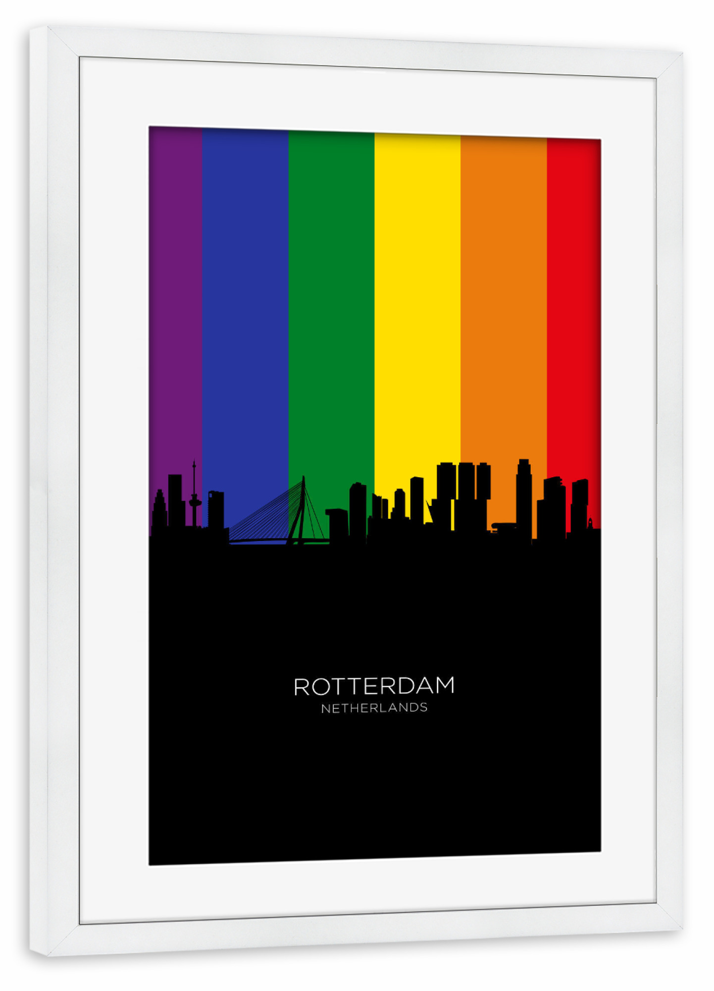 Poster mit Rahmen weiß "Rotterdam Skyline Pride" artboxONE - Städte