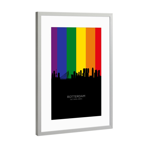 Poster mit Rahmen Silber "Rotterdam Skyline Pride" artboxONE - Städte