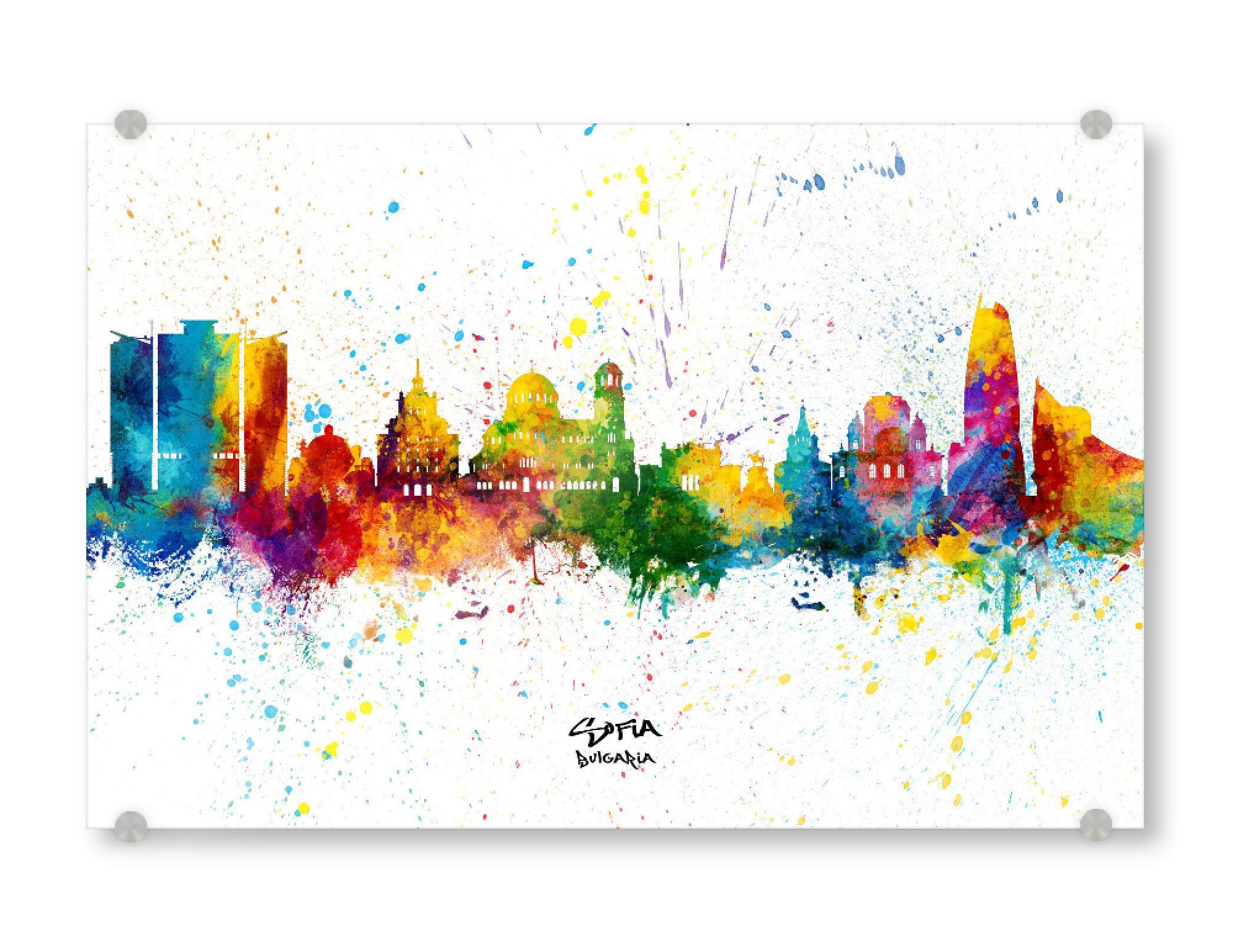 Acrylglasbild "Sofia Bulgaria Skyline Splash" artboxONE - Städte - Sofia,Bulgaria,Skyline,Cityscape,Stadtbild,Watercolor,City