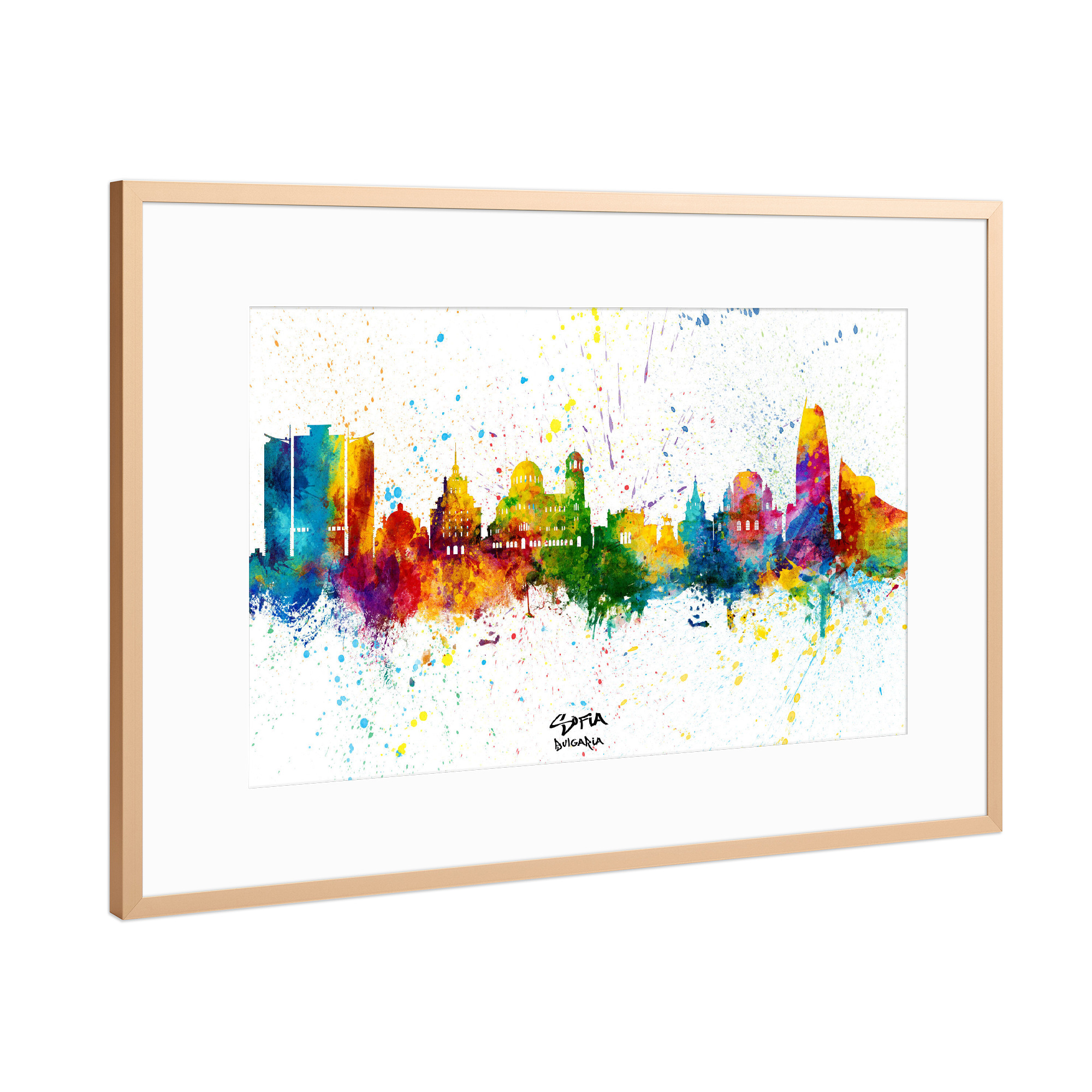 Poster mit Rahmen Kupfer "Sofia Bulgaria Skyline Splash" artboxONE - Städte - Sofia,Bulgaria,Skyline,Cityscape,Stadtbild,Watercolor,City