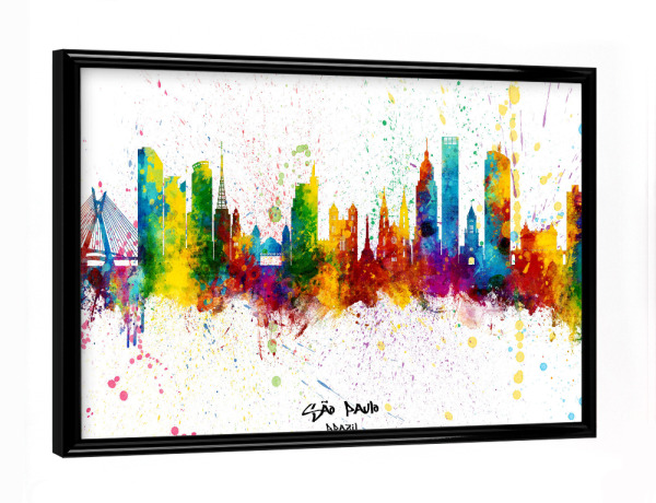Poster mit schwarzem Rahmen "São Paulo Skyline Brazil Splash" artboxONE - Städte - São paulo,Brazil,Skyline,Cityscape,Stadtbild,Watercolor,City