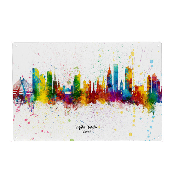 Metall Poster "São Paulo Skyline Brazil Splash" artboxONE - Städte - São paulo,Brazil,Skyline,Cityscape,Stadtbild,Watercolor,City - Blechschild
