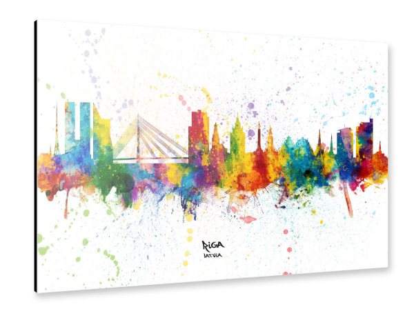 Alu-Dibond "Riga Latvia Skyline Splash" 30x20 cm artboxONE