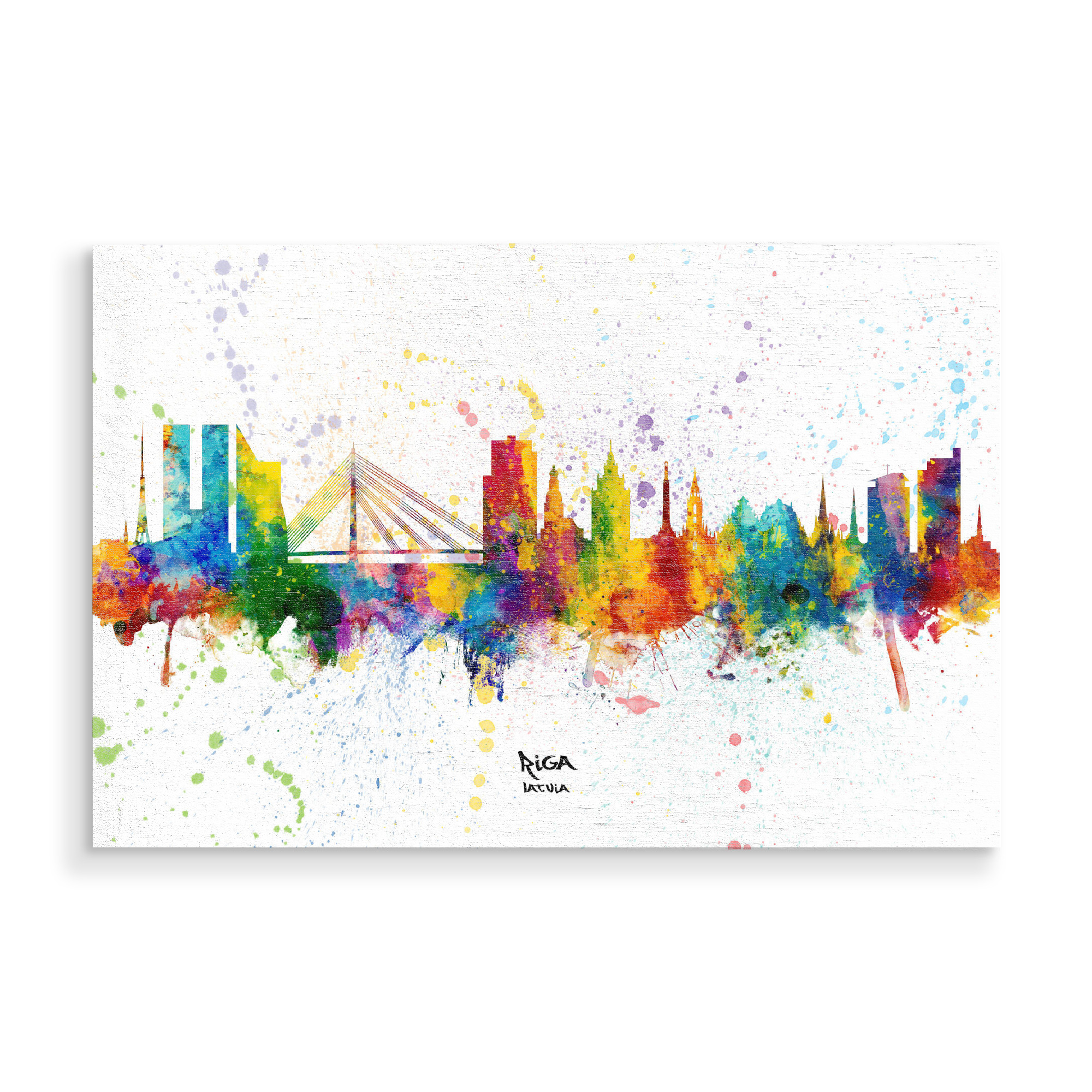 Holzbild "Riga Latvia Skyline Splash" artboxONE - Städte - Riga,Latvia,Skyline,Cityscape,Stadtbild,Watercolor,City
