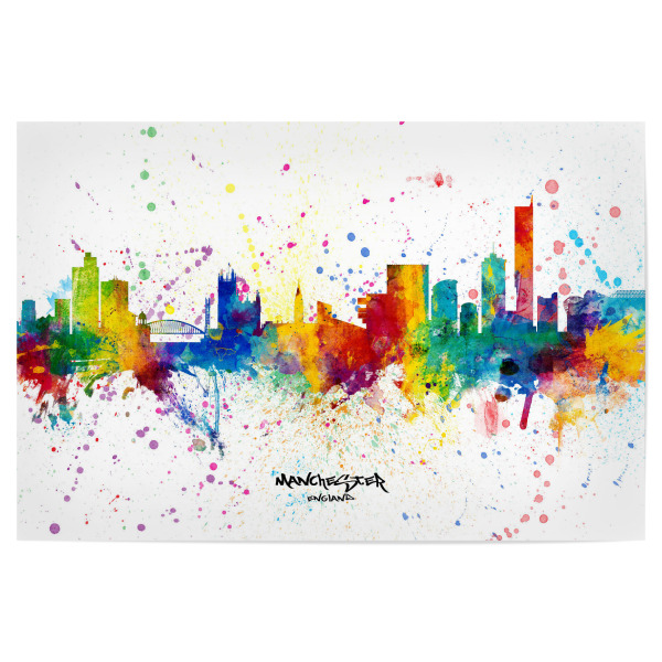 Poster "Manchester England Skyline Splash" artboxONE - Städte - Manchester,England,Skyline,Cityscape,Stadtbild,Watercolor,City
