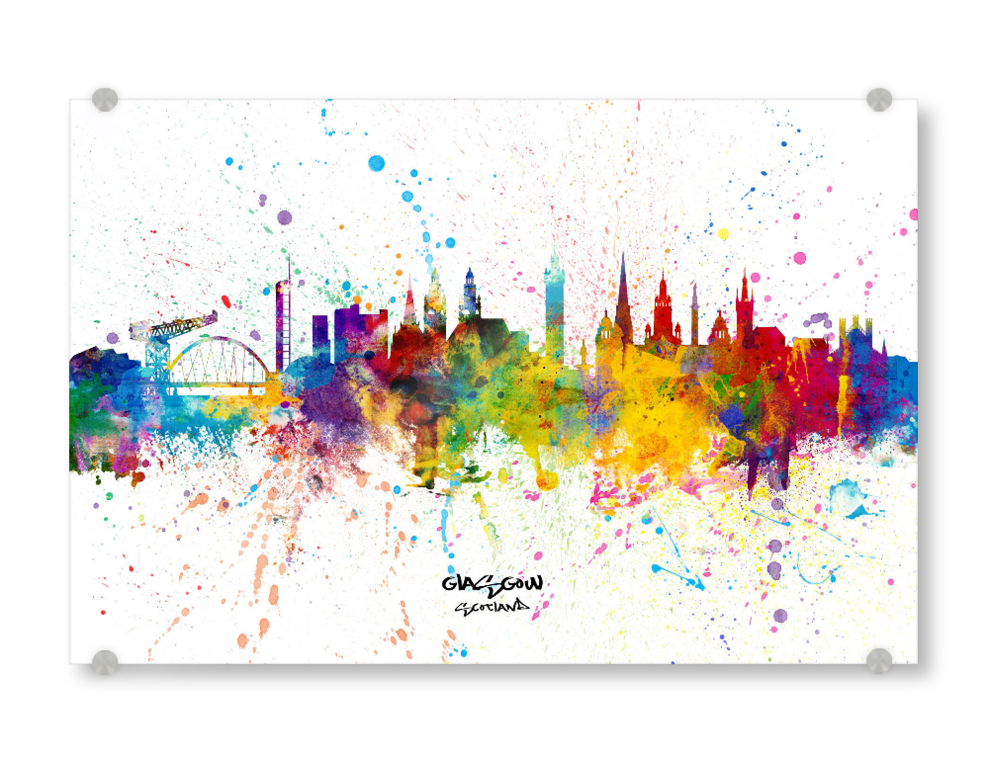 Acrylglasbild "Glasgow Scotland Skyline Splash" artboxONE - Städte - Glasgow,Scotland,Skyline,Cityscape,Stadtbild,Watercolor,City