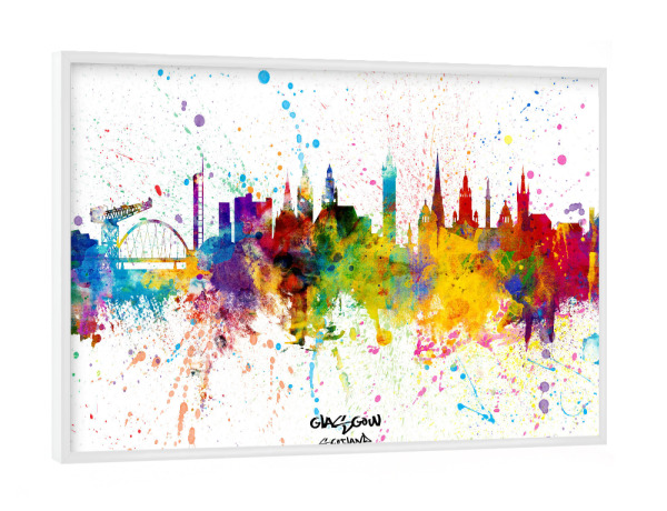 Poster mit weißem Rahmen "Glasgow Scotland Skyline Splash" artboxONE - Städte - Glasgow,Scotland,Skyline,Cityscape,Stadtbild,Watercolor,City