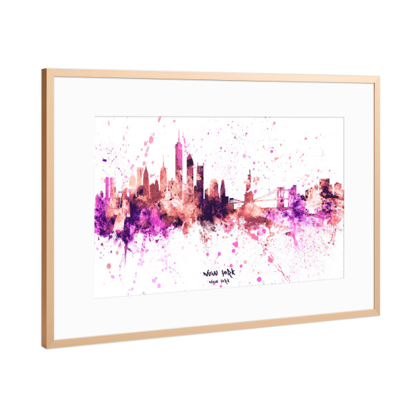 Poster mit Rahmen Kupfer "New York Skyline RosePink" artboxONE - Städte,Städte / New York - New york,Skyline,Cityscape,Stadtbild,Watercolor,Usa,City