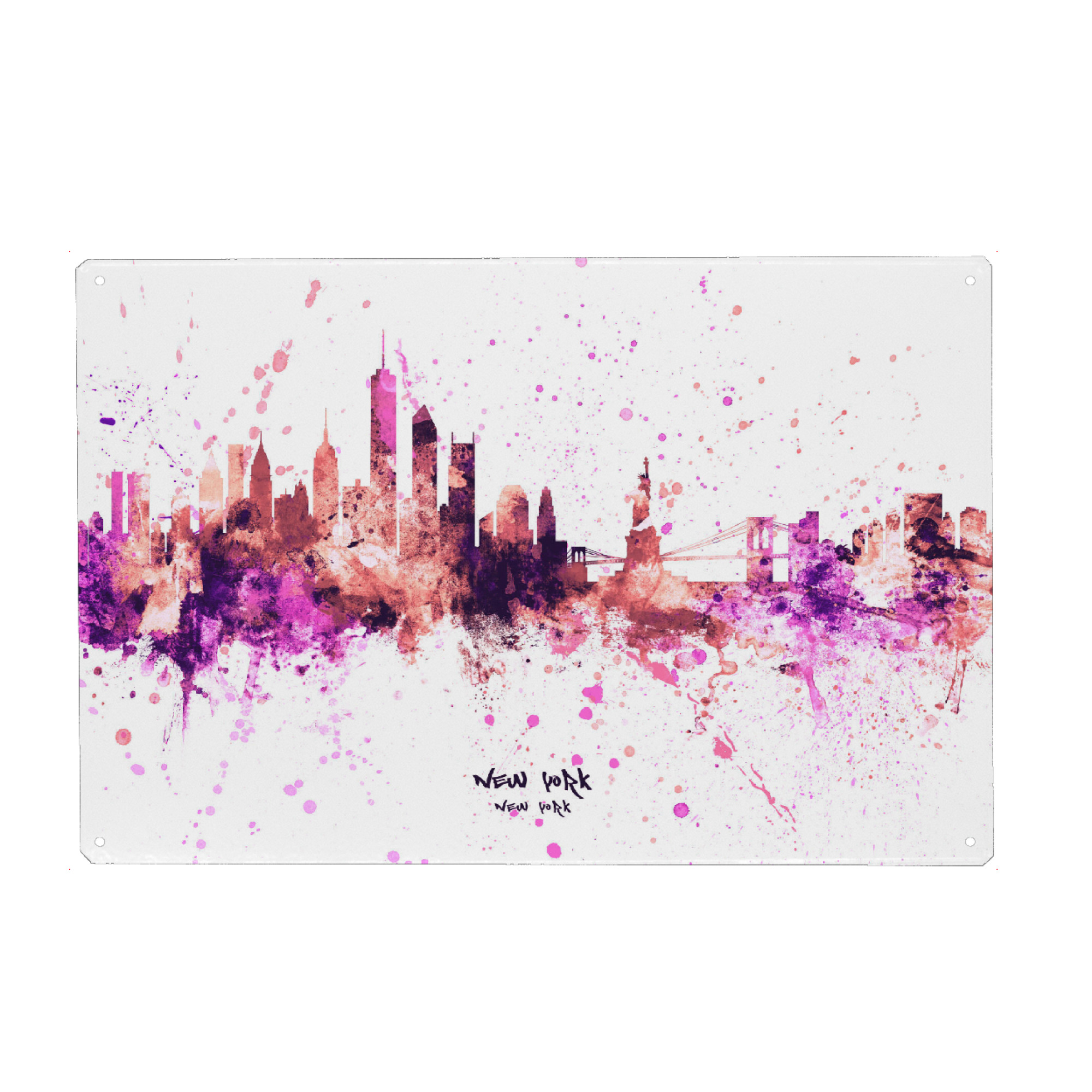 Metall Poster "New York Skyline RosePink" artboxONE - Städte,Städte / New York - New york,Skyline,Cityscape,Stadtbild,Watercolor,Usa,City