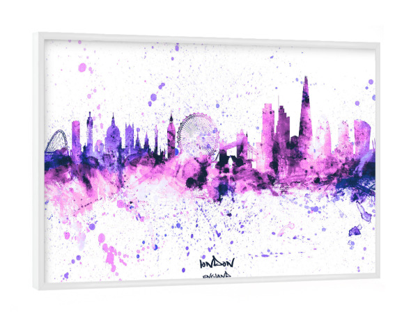 Poster mit weißem Rahmen "London England Skyline PurplePink" artboxONE - Städte,Städte / London