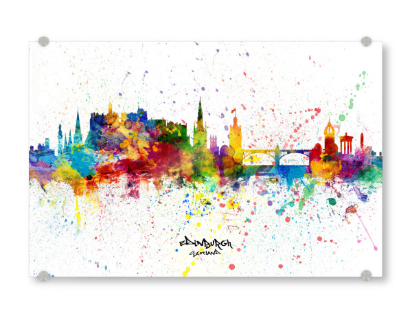 Acrylglasbild "Edinburgh Scotland Skyline Splash" artboxONE - Städte - Edinburgh,Scotland,Skyline,Cityscape,Stadtbild,Watercolor,City,Colorful