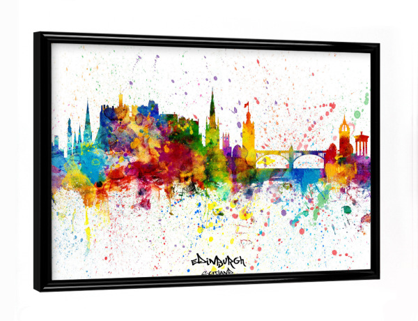 Poster mit schwarzem Rahmen "Edinburgh Scotland Skyline Splash" artboxONE - Städte