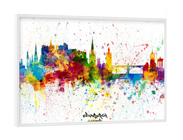 Poster mit weißem Rahmen "Edinburgh Scotland Skyline Splash" artboxONE - Städte