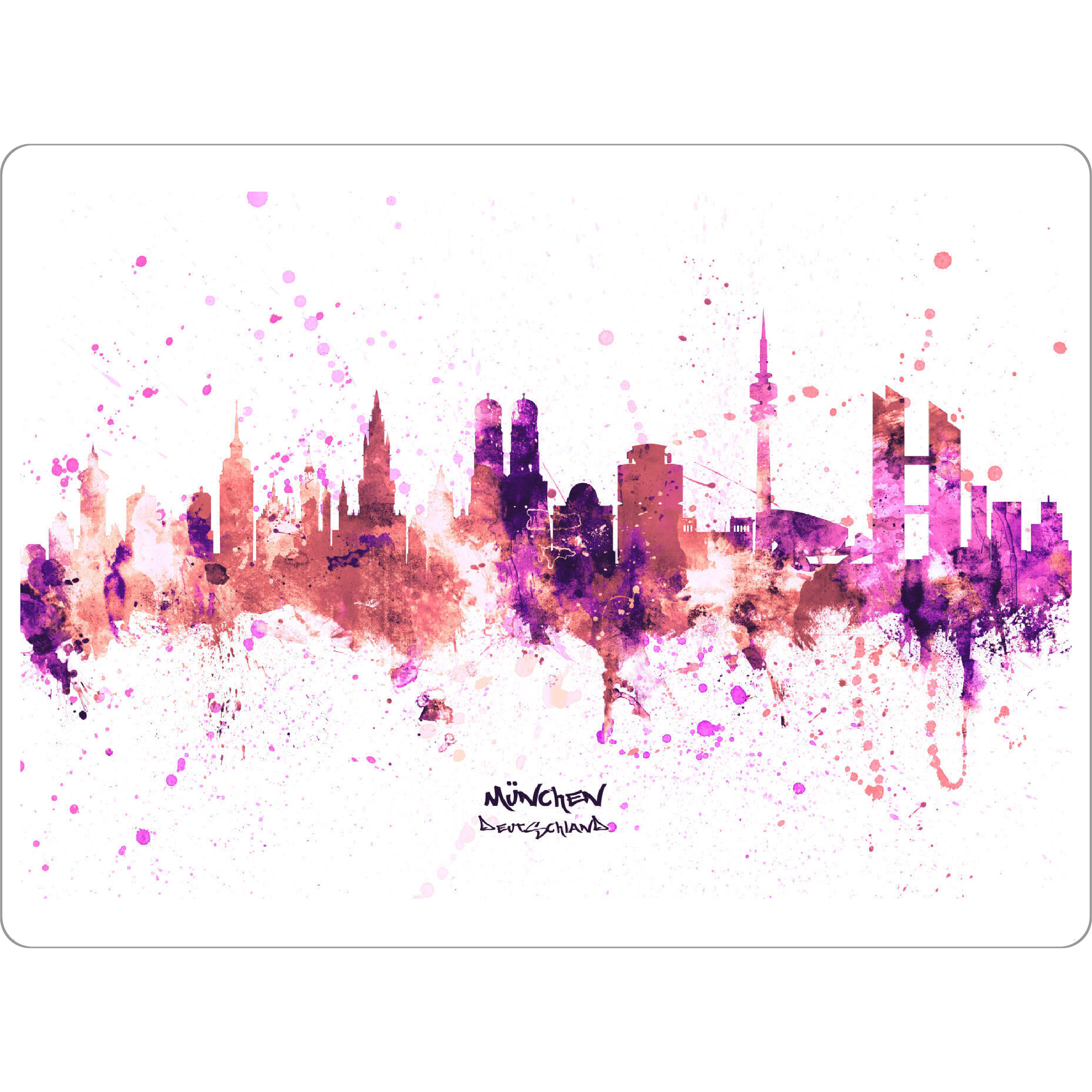 Tischset "Munich Germany Skyline RosePink" artboxONE - Städte / München - Munich,Germany,Skyline,Cityscape,Stadtbild,Watercolor,City - Bild munich