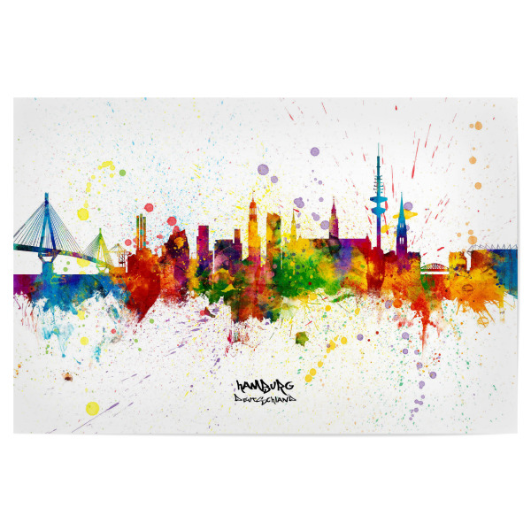 Poster "Hamburg Germany Skyline Splash" artboxONE - Städte,Städte / Hamburg - Hamburg,Germany,Skyline,Cityscape,Stadtbild,Watercolor,City