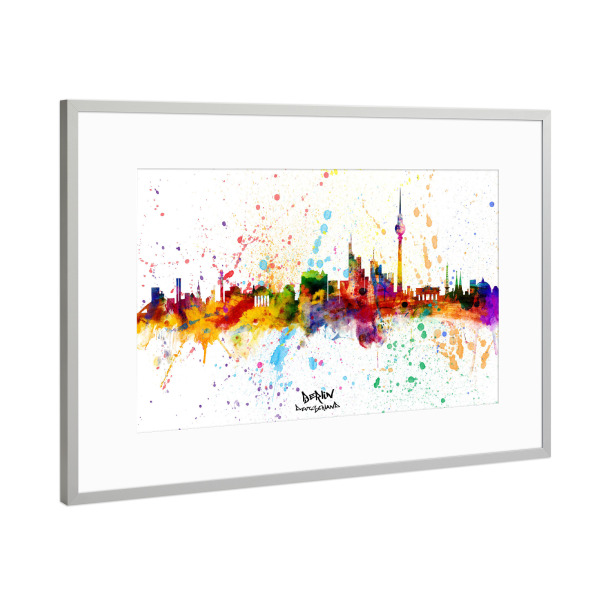 Poster mit Rahmen Silber "Berlin Germany Skyline Splash" artboxONE - Städte,Städte / Berlin