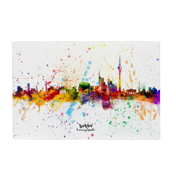 Holzbild "Berlin Germany Skyline Splash" artboxONE - Städte,Städte / Berlin - Berlin,Germany,Skyline,Cityscape,Stadtbild,Watercolor,City