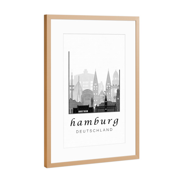 Poster mit Rahmen Kupfer "Hamburg skyline black & white" artboxONE - Städte,Städte / Hamburg,Schwarzweiß,Architektur