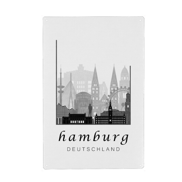 Metall Poster "Hamburg skyline black & white" artboxONE - Städte,Städte / Hamburg,Schwarzweiß,Architektur