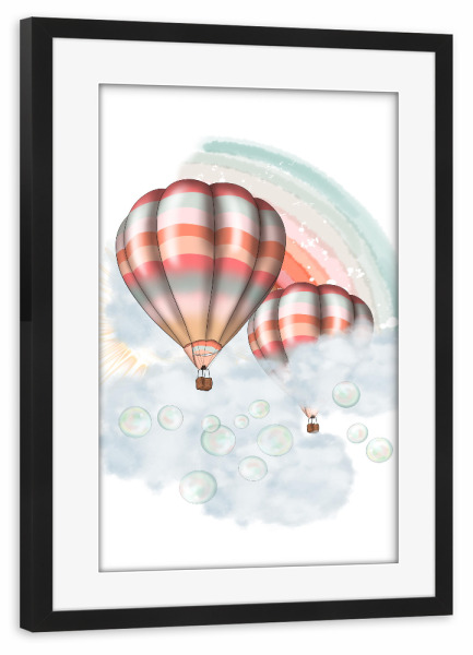 Poster mit Rahmen schwarz "Airballoon Illustration" artboxONE - Natur,Reise,Für Kinder,Festivals