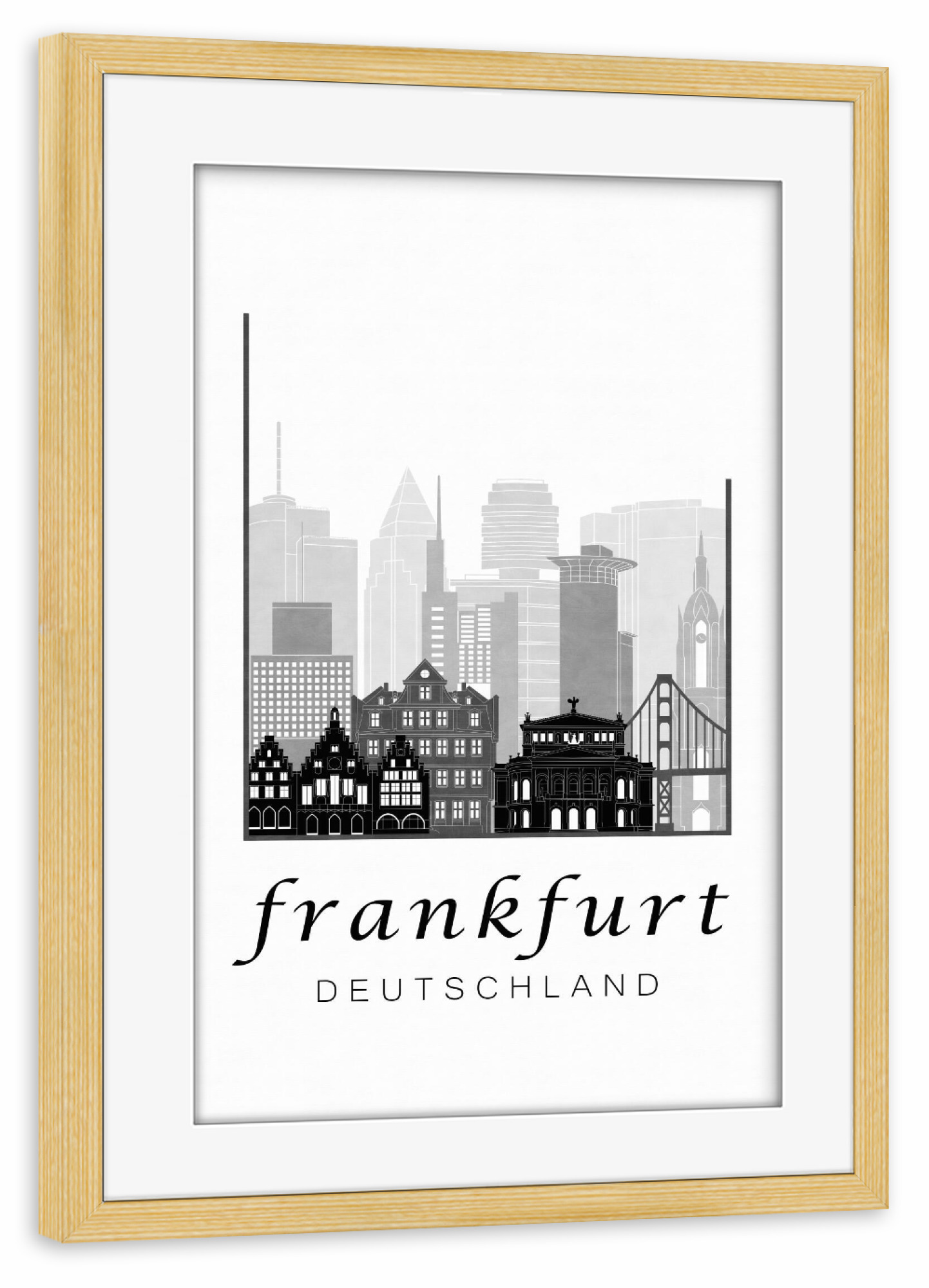 Poster mit Rahmen kiefer "Frankfurt skyline black & white" artboxONE - Schwarzweiß,Architektur,Städte / Frankfurt