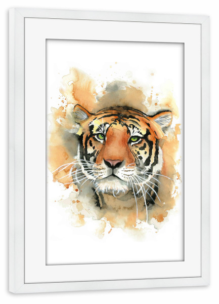 Poster mit Rahmen weiß "Wildlife Tiger" artboxONE - Tiere,Schwarzweiß