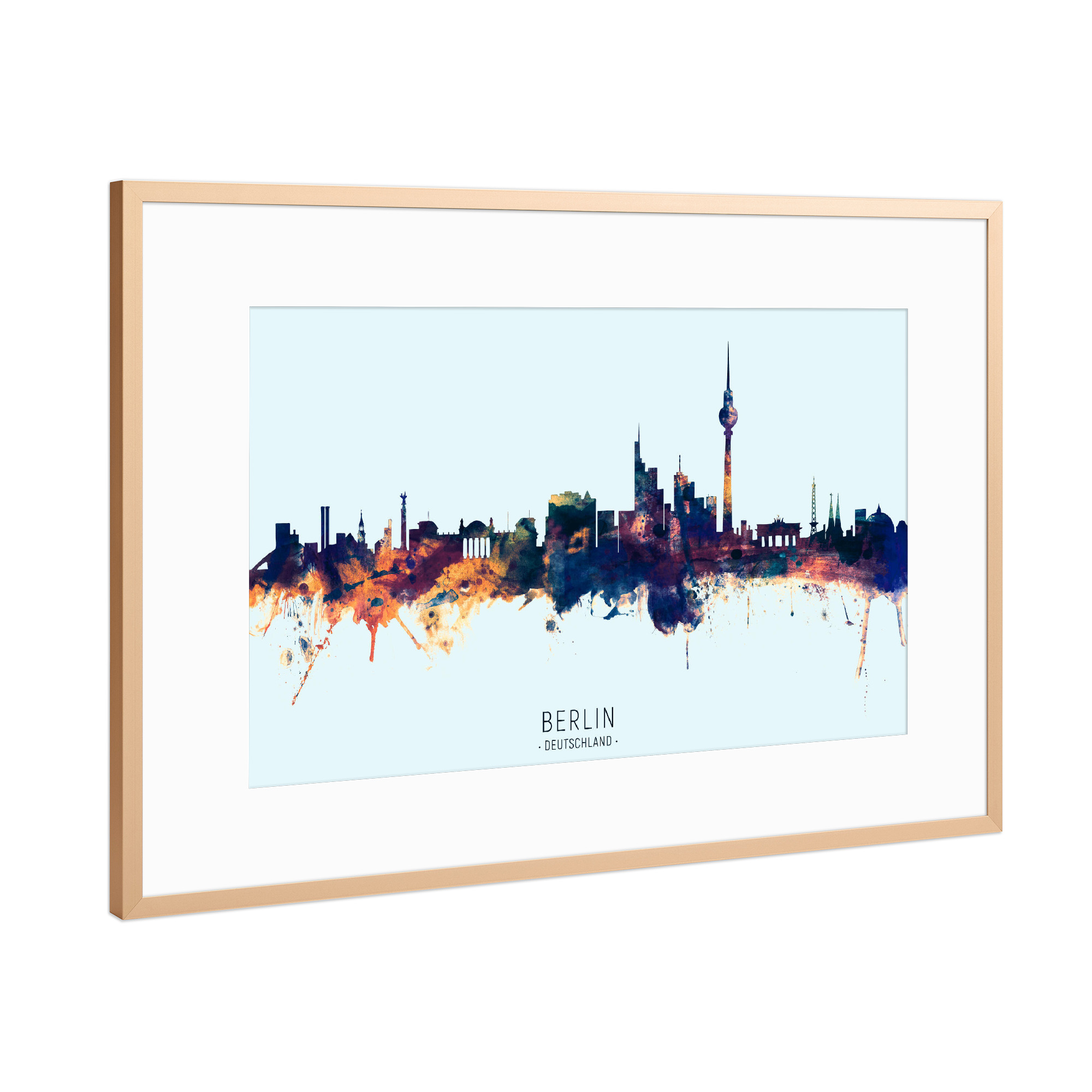 Poster mit Rahmen Kupfer "Berlin Germany Skyline BlueOrange" artboxONE - Städte,Städte / Berlin