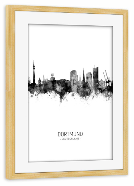 Poster mit Rahmen kiefer "Dortmund Germany Skyline BW" artboxONE - Städte,Schwarzweiß