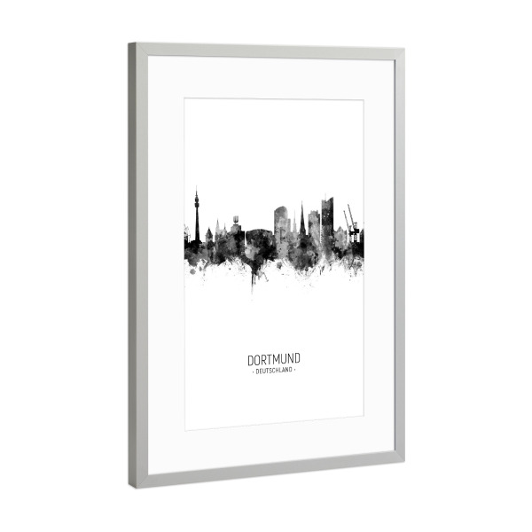 Poster mit Rahmen Silber "Dortmund Germany Skyline BW" artboxONE - Städte,Schwarzweiß