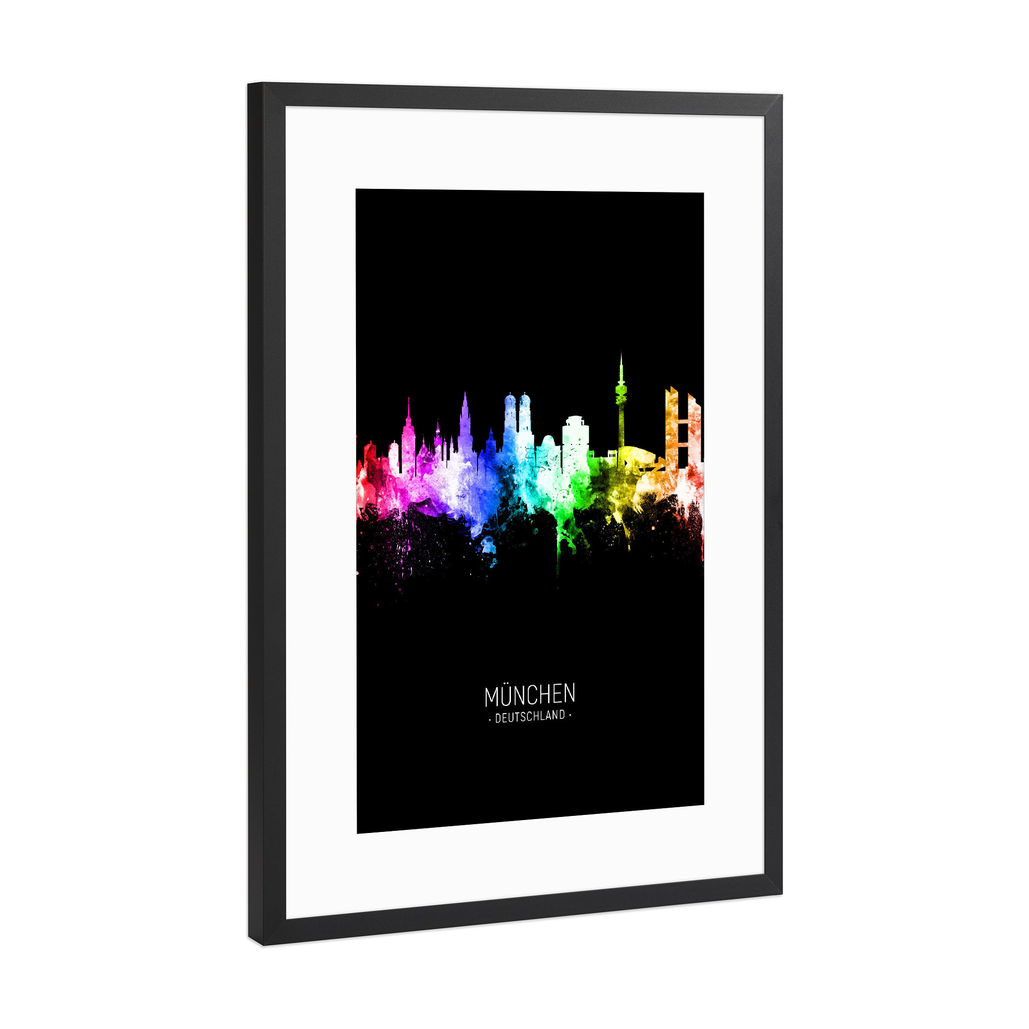 Poster mit Rahmen Schwarz (Metallic) "Munich Skyline Colour Black" artboxONE - Städte,Städte / München