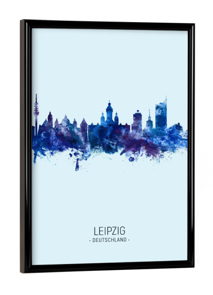 Poster mit schwarzem Rahmen "Leipzig Germany Skyline Dark Blue" artboxONE - Städte