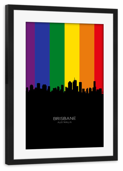 Poster mit Rahmen schwarz "Brisbane Australia Skyline Pride" artboxONE - Städte