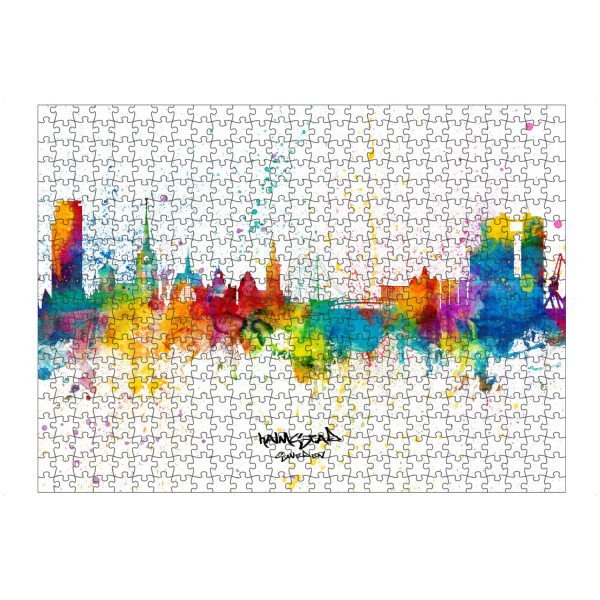 artboxONE Puzzle "Halmstad Sweden Skyline Splash" artboxONE - Städte - Halmstad,Sweden,Skyline,Cityscape,Stadtbild,Watercolor,City,Bunt