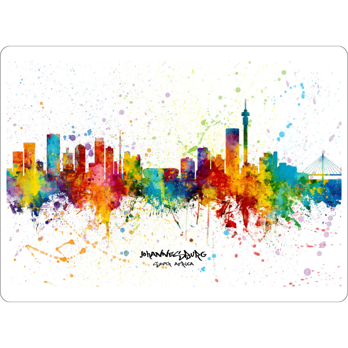 Tischset "Johannesburg Skyline Splash" artboxONE - Städte - Johannesburg,South africa,Skyline,Cityscape,Stadtbild,Watercolor,City,Bunt