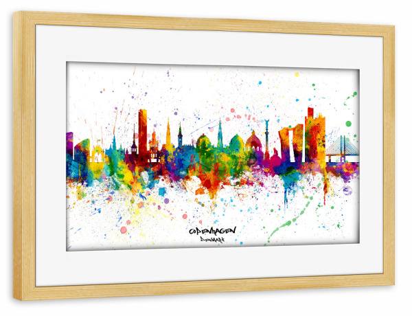 Poster mit Rahmen kiefer "Copenhagen Denmark Skyline Splash" artboxONE - Städte,Städte / København