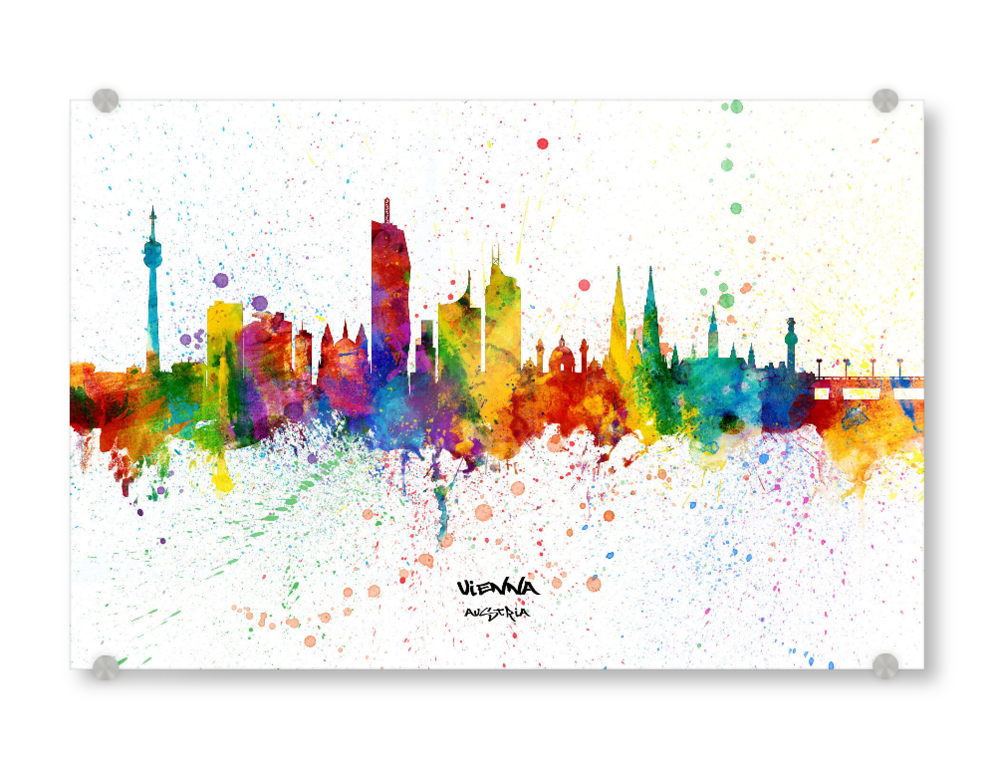 Acrylglasbild "Vienna Austria Skyline Splash" artboxONE - Städte,Städte / Wien - Vienna,Austria,Skyline,Cityscape,Stadtbild,Watercolor,City
