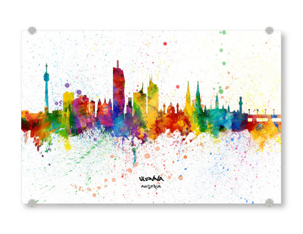 Acrylglasbild "Vienna Austria Skyline Splash" artboxONE - Städte,Städte / Wien - Vienna,Austria,Skyline,Cityscape,Stadtbild,Watercolor,City