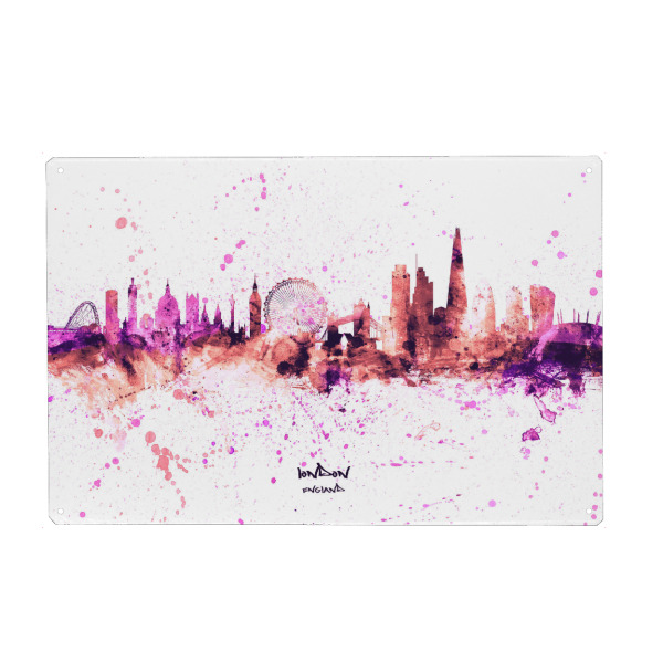 Metall Poster "London England Skyline RosePink" artboxONE - Städte,Städte / London - London,England,Skyline,Cityscape,Stadtbild,Watercolor,City