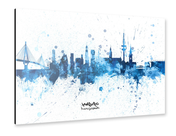 Alu-Dibond "Hamburg Germany Skyline SplashBlue" 30x20 cm artboxONE