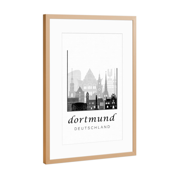 Poster mit Rahmen Kupfer "Dortmund skyline black & white" artboxONE - Städte,Schwarzweiß,Architektur