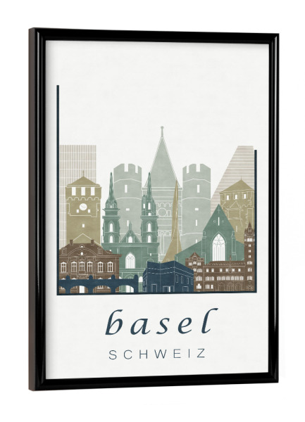 Poster mit schwarzem Rahmen "Basel skyline light blue" artboxONE - Städte,Architektur