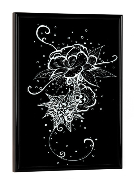 Poster mit schwarzem Rahmen "Abstract Rose Tattoo" artboxONE - Floral,Abstrakt,Schwarzweiß
