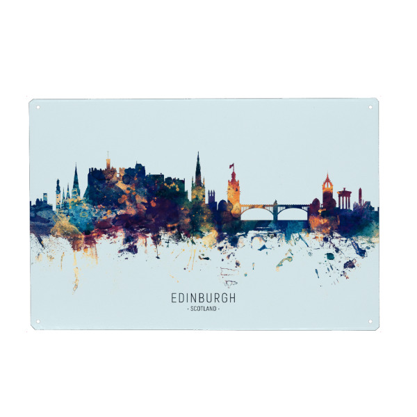 Metall Poster "Edinburgh Skyline BlueOrange" artboxONE - Städte