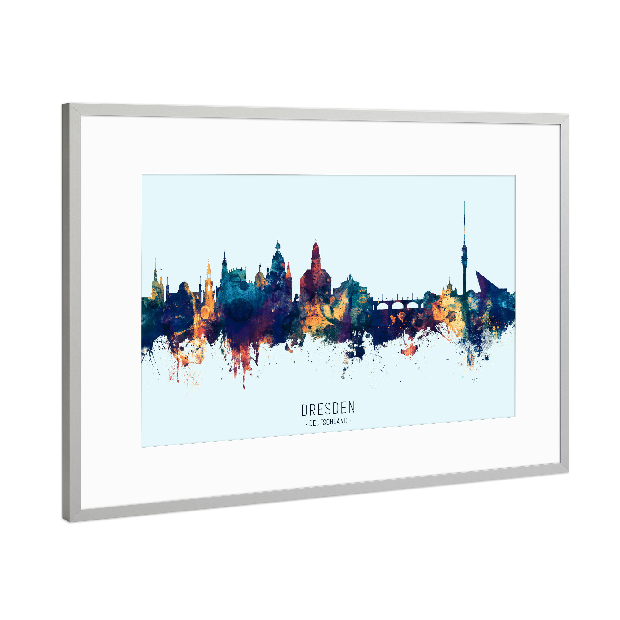 Poster mit Rahmen Silber "Dresden Germany Skyline BlueOrange" artboxONE - Städte,Städte / Dresden