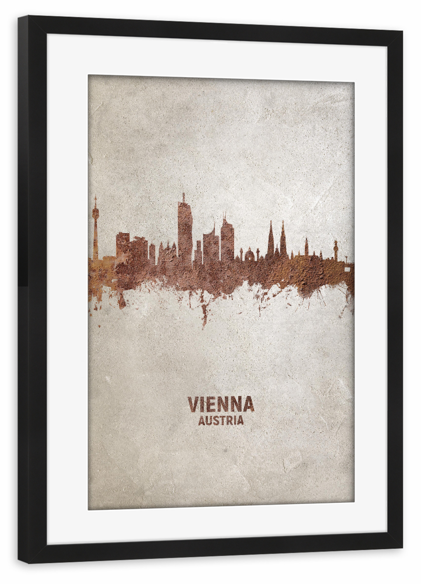 Poster mit Rahmen schwarz "Vienna Austria Skyline Rust" artboxONE - Städte,Städte / Wien